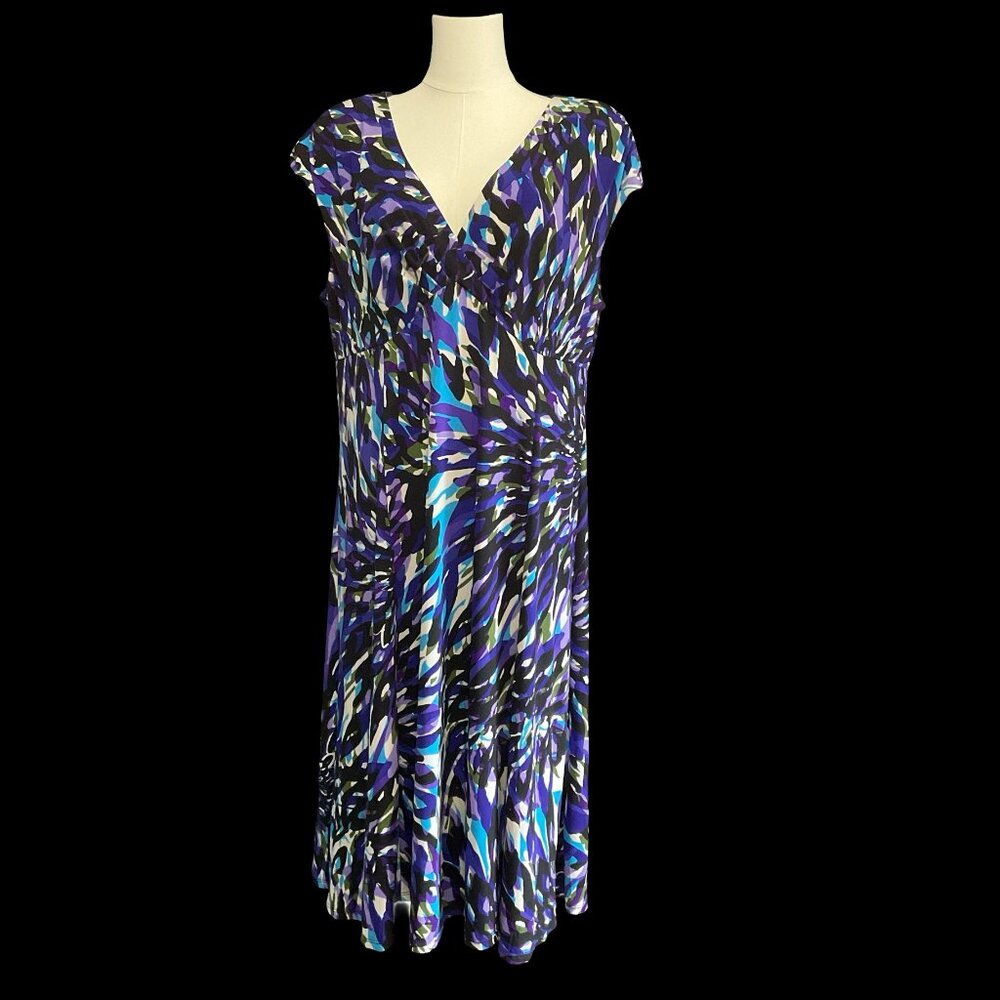 Purple Abstract Print Cap Sleeve Dress